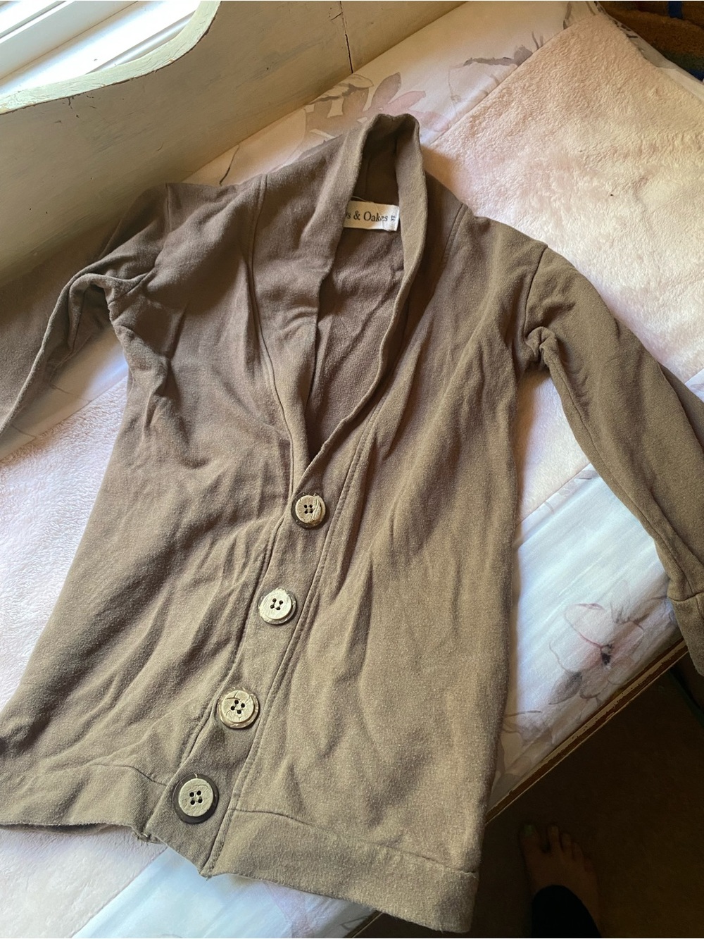 Shawl-Collar Taupe Button Cardigan Sweater -